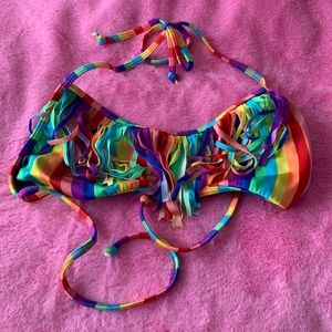 Multicolored fringe bikini top size large